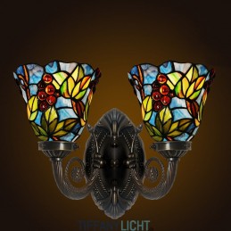 2 flammige Tiffany Buntglas...