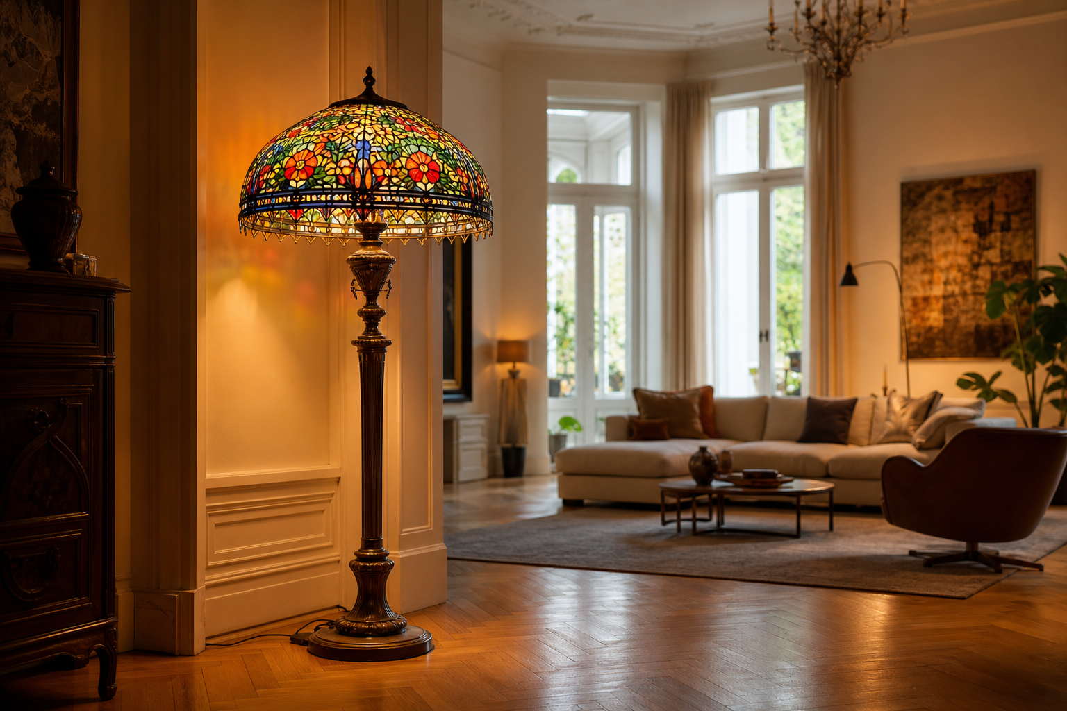Große Tiffany Stehlampen: Wohnliche Lichtskulpturen für großzügige Räume
