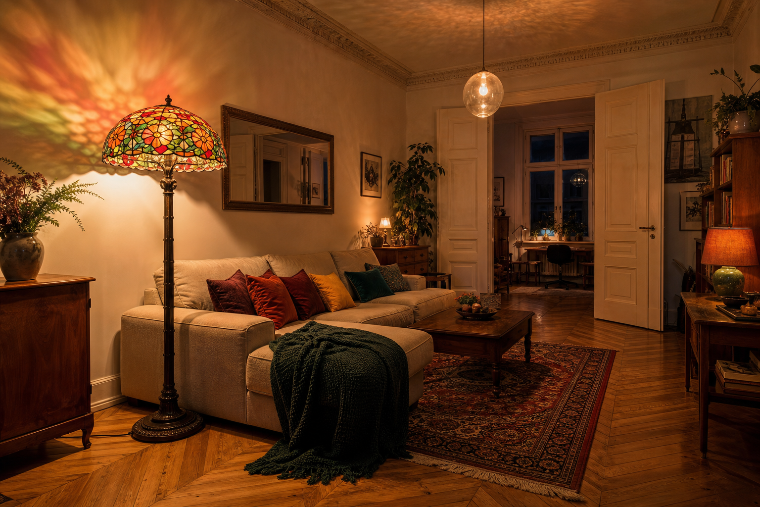 Tiffany Stehlampe im Wohnzimmer: Wohnliche Lichtinseln für echte Zuhause